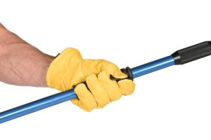 duty gloves holding rod